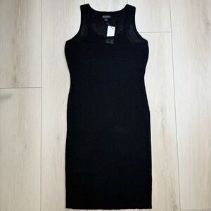 Bold Elements Women's Black Knit Tank Dress Size L Textured‎ Sheer Yoke NWT